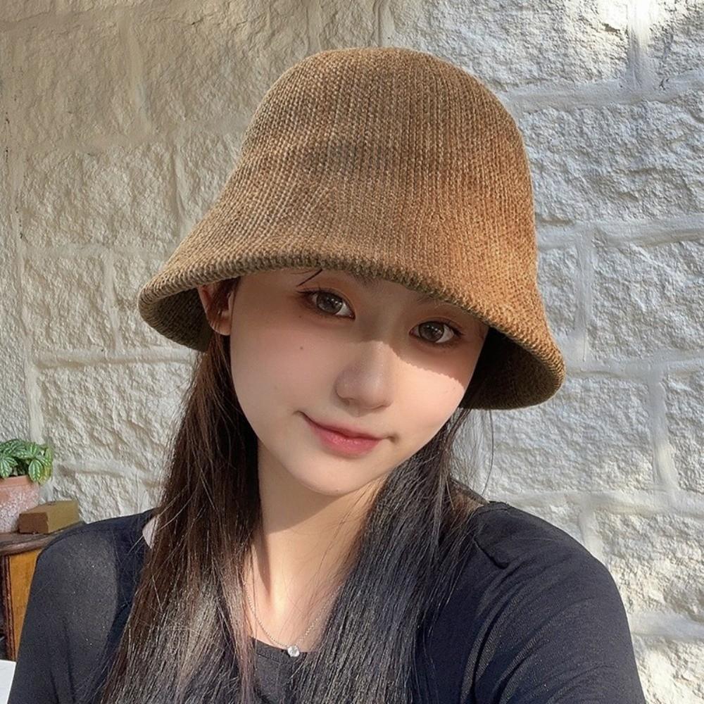 Chenille Women Panama Cap Solid Color Bucket Hat Elegant Knitted Fisherman Hat  Streetwear