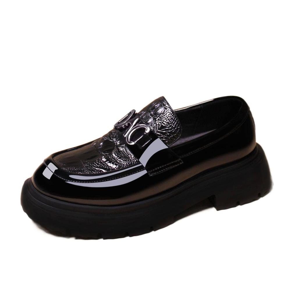 Men's Black Patent Leather Formal Shoes: High-End, Thick Sole, Height-Increasing, Breathable, Casual, Handcrafted.