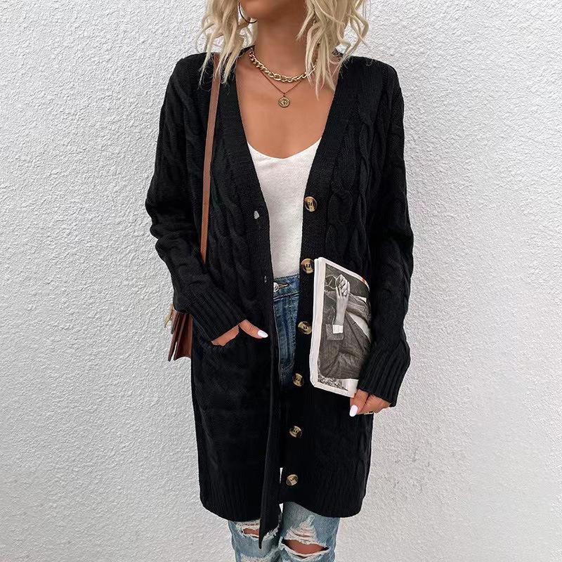 IHUASU Autumn and Winter Fashion Women's Outer Cardigan Jumper Women Fashion Long Single-breasted Casual Cardigan Jacket