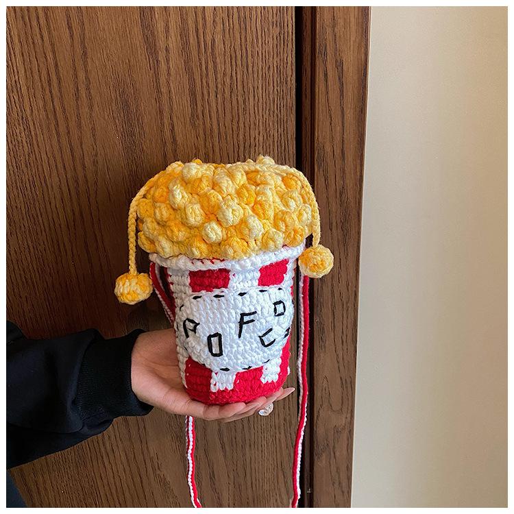 

Women Cute Small Shoulder Bag Popcorn Knitted Crossbody Bag Girls Phone Bag