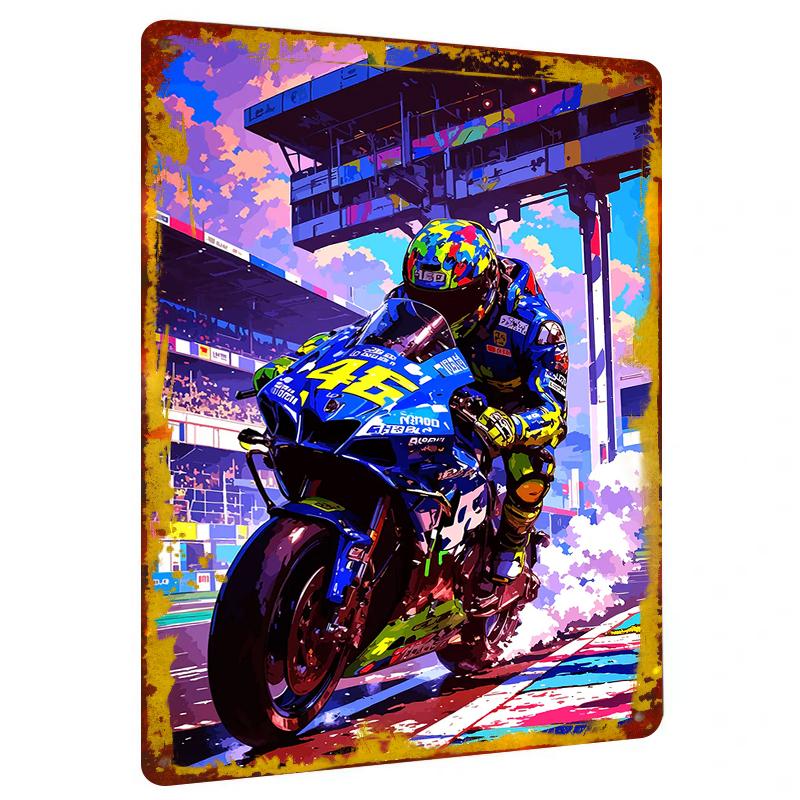 

Cool Motorcycle Racer Printed Metal Tin Sign Home Bedroom Decor Living Room Wall Art Hanging Ornament 20x30cm（7.8x11.8inch）