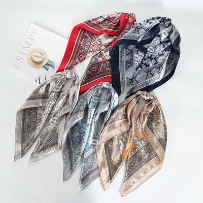 Professional Suit Silk Scarf 60Cm Satin Imitation Silk Small Square Scarf Retro Cashew Print Silk Scarf Women