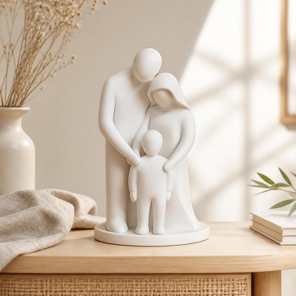Family Of Three Parent Child Statue Home Ornament 4 Persons Figurine Bedroom Decor