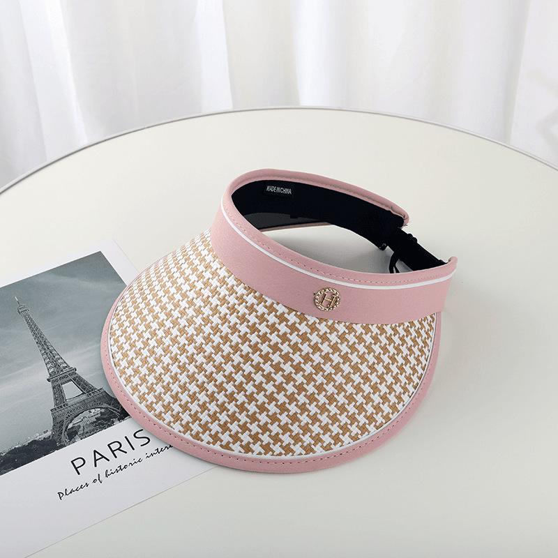 Summer Straw Hat for Women Foldable Empty Top Sun Hat Outdoor Beach Running Bicycle Wide Brim Female Sunscreen Visor Casual Cap