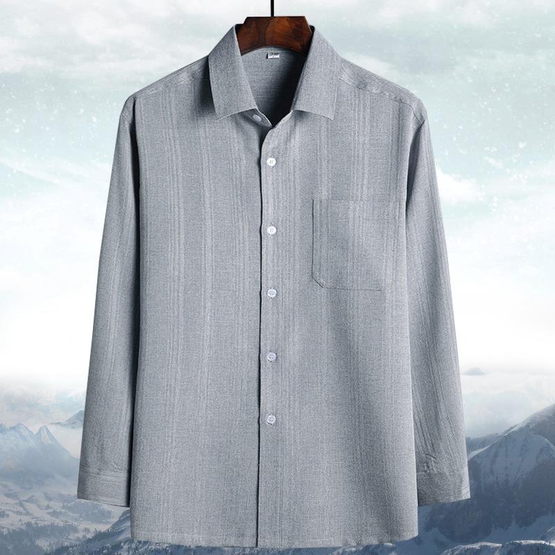 Spring, Autumn and Summer Dad Long-sleeved Shirt Middle-aged and Elderly Male Grandpa Old Man Shirt Loose Cotton and Linen