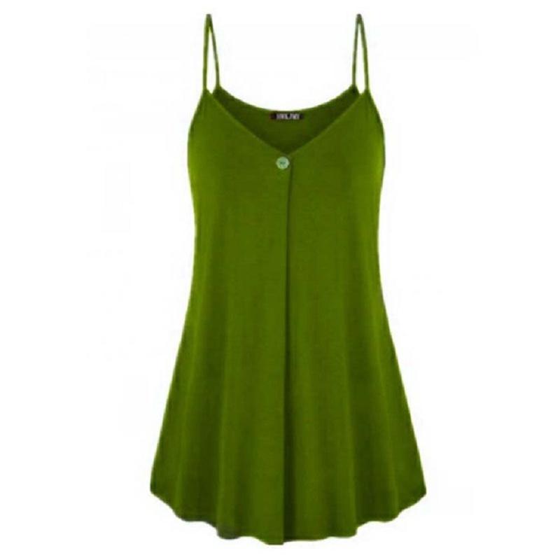 Elegant Women's Fashion Summer Plus V-neck Sleeveless Button Loose Hem T Shirt