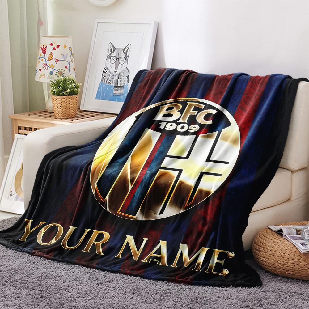 1PC Bologna Fc Custom Name Patterned Flannel Blanket Suitable For All Seasons For Home Decor Warmth And Comfort Gifts Holiday Present