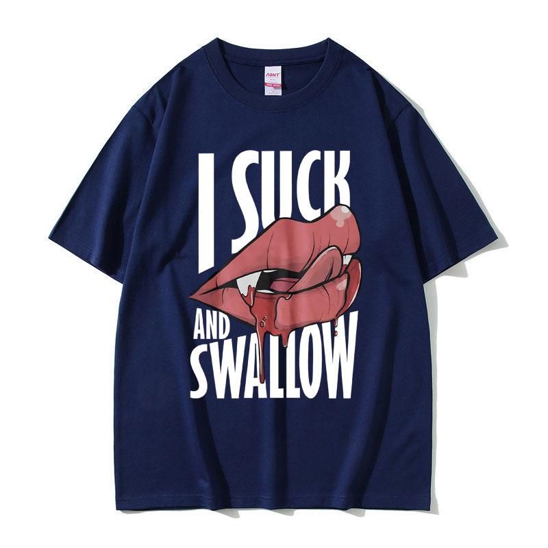 I Suck and Swallow T-shirt Vintage Vampire Graphic Print T Shirts Men Women Casual Harajuku Tshirt Funny Halloween Short Sleeve