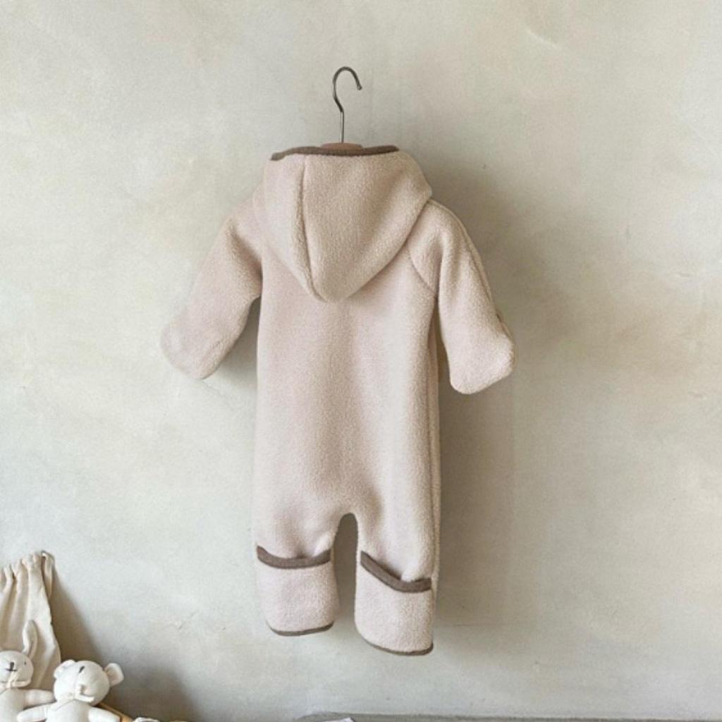 Infant Hooded Plush Bodysuit: Winter Hand & Foot Protection Long Sleeve Romper