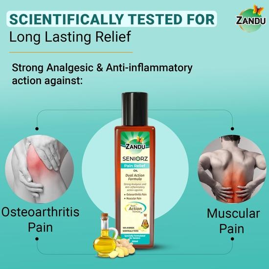 Zandu Seniorz Pain Relief Oil, 200ml, Helps Reduce Joint & Muscular Pain, Long lasting relief from Knee, Neck, Back, Shoulder, Wrist Pain