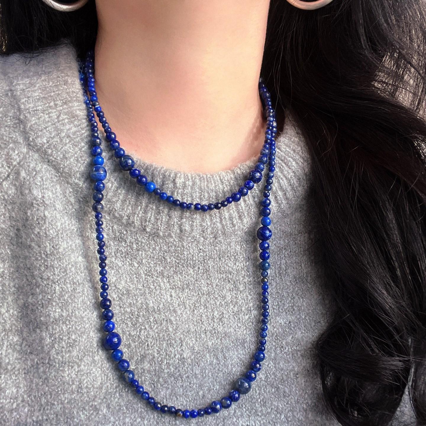 High Quality Natural Lapis Lazuli Gradual Change Smile Collarbone Chain Necklace Sweater Chain Women