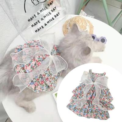 Princess Style Pet Floral Skirt Mesh Skirt Cotton Pet Dress Cute Cat Dress  Dog Cat