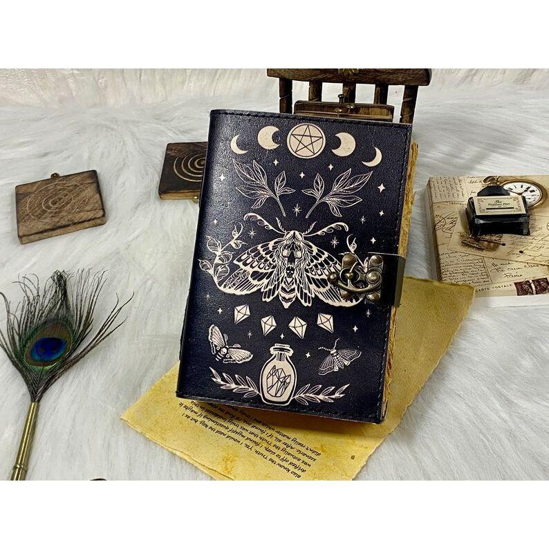 

Blank Spell Book of Shadows Luna Moth Journal Witchcraft Supplies Moth Decor and Morpho Butterfly Print 7 x 5 in - 100 Sheet