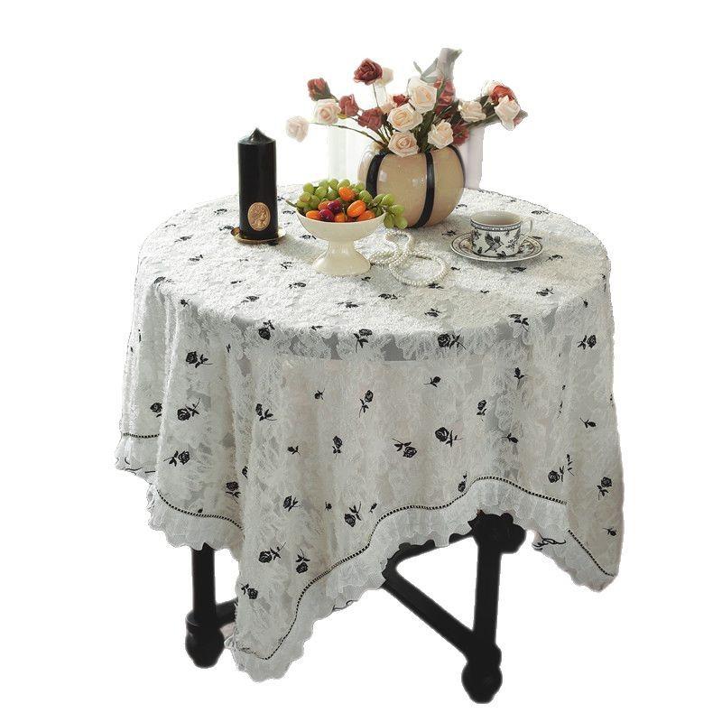 Medieval Black Lace Rose Relief Yarn Lotus Leaf Fungus Edge Coffee Table Tablecloth Dining Table Cloth