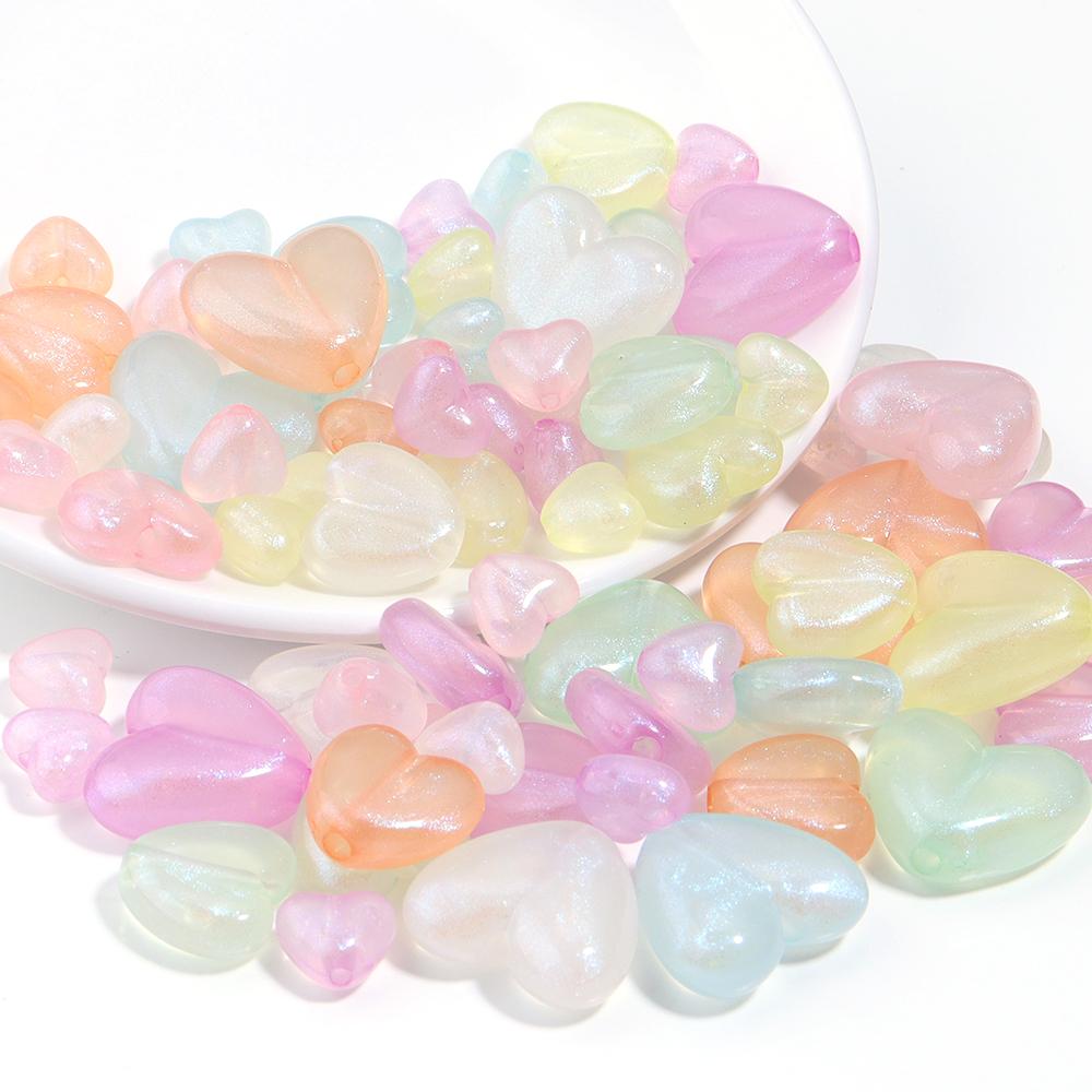 20-100pcs Acrylic Love Heart Beads Color Loose Spacer Charm Bead for Jewelry DIY Bracelet Necklace Phone Chain Beaded Material