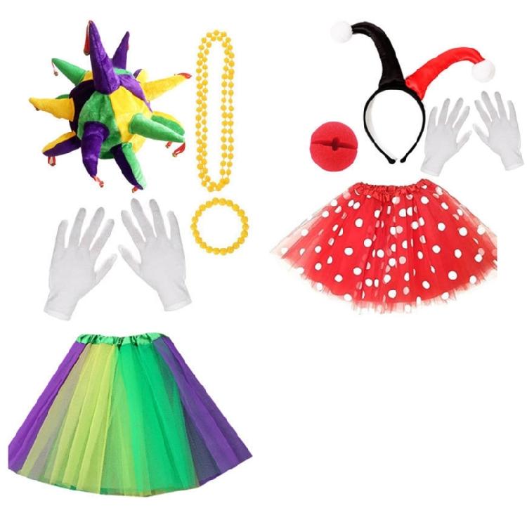 Clown Hat Clown Headband Clown Nose Clown Skirt Clown Cosplay Accessories for Women Halloween Christmas Cosplay Party