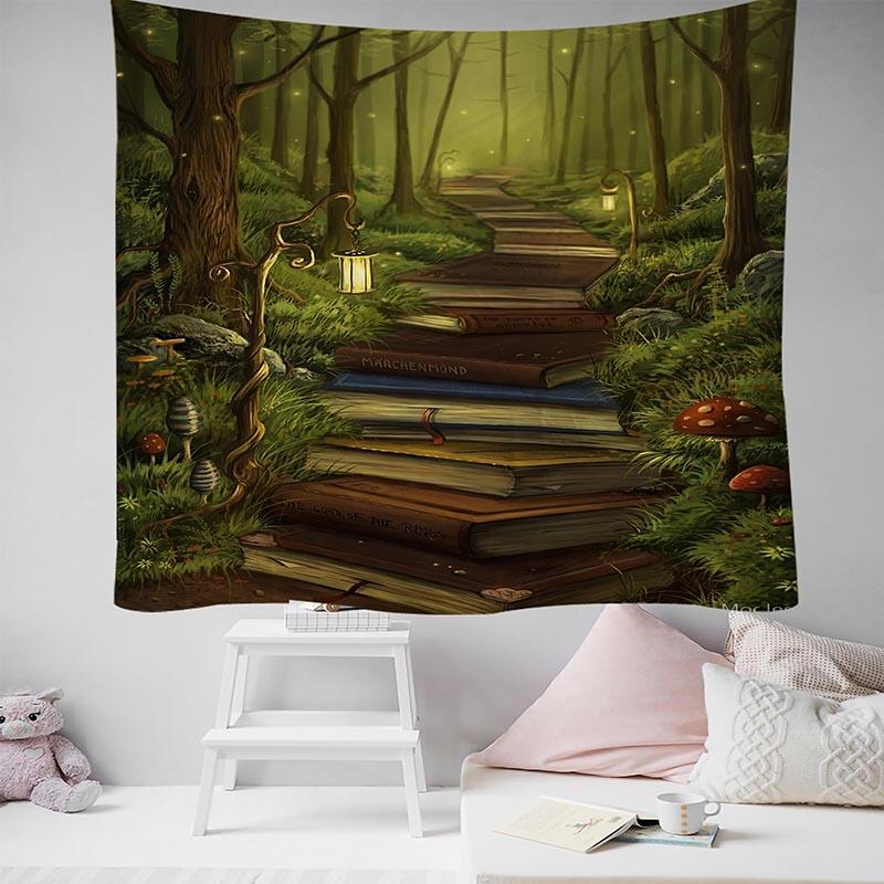 Forest River Tapestry Green Natural Landscape Tapestry Wall Hanging Decoration Living Room Bedroom Decorative Tapestry