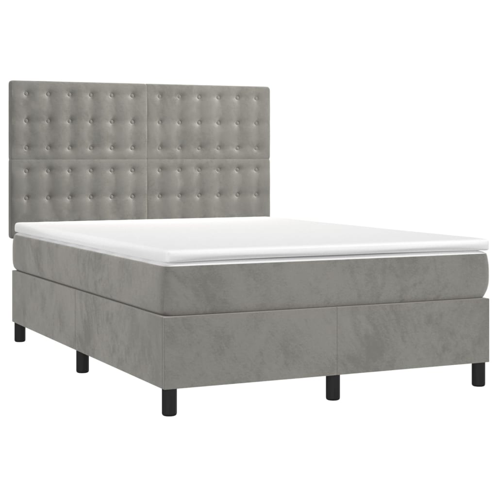 Vidaxl Letto Continentale Con Materasso, Grigio Chiaro, 140X190Cm, Velluto