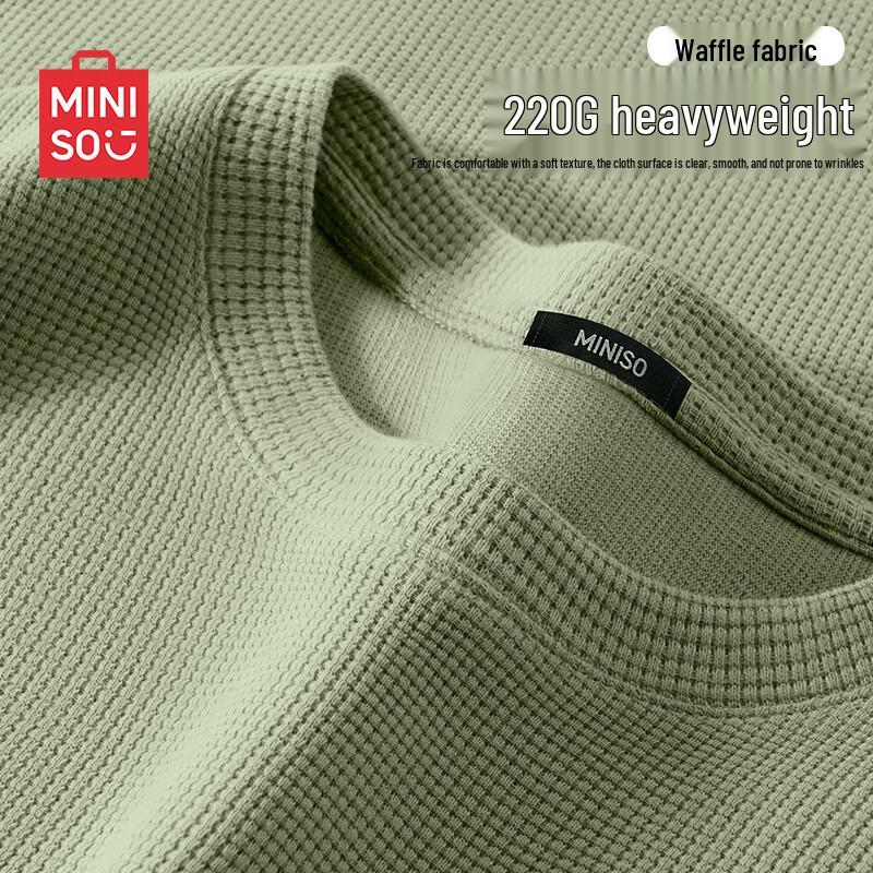 MINISO Men's Waffle Knit Heavyweight Casual T-Shirt