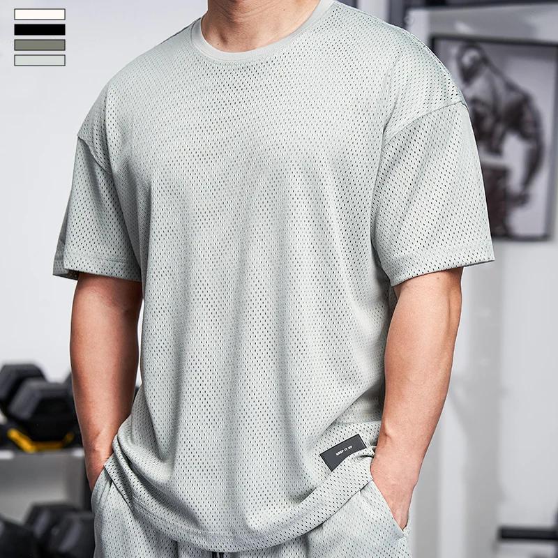 Men Gym Muscle Shirt Running Workout Loose Short Sleeve Tennis Football Training Shirt Quick Dry T-Shirt Casual Crew Neck Tees