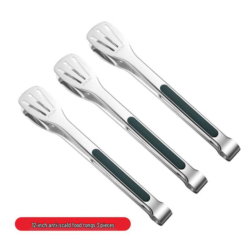 3-Piece Anti-Scald Stainless Steel Food Tongs Set