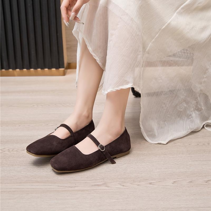 

Туфли женские Мэри Джейн на плоской подошве, весенние, квадратные, нескользящие, женские тапочки, большие размеры, мягкие, танцевальные туфли-бобовые, женские 38 коричневый