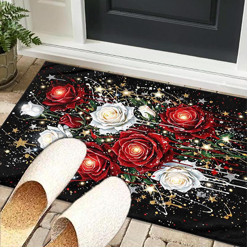 Starry Night Roses Office Rug Chair Mat, Entryway Carpet, Suitable for Front Door, Bedroom, Living Room, Desk, Holiday Gift