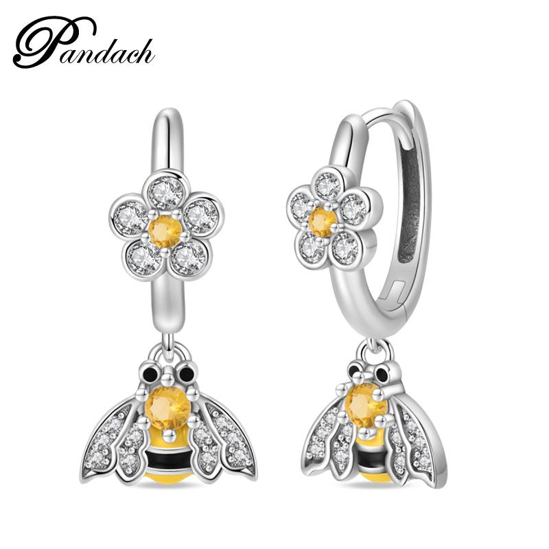 Brincos Exquisitos de Abelha, Borboleta e Joaninha em Prata de Lei 925 Para Mulheres Românticos Brincos em Forma de Coração Rosa Joias para Festa de Casamento