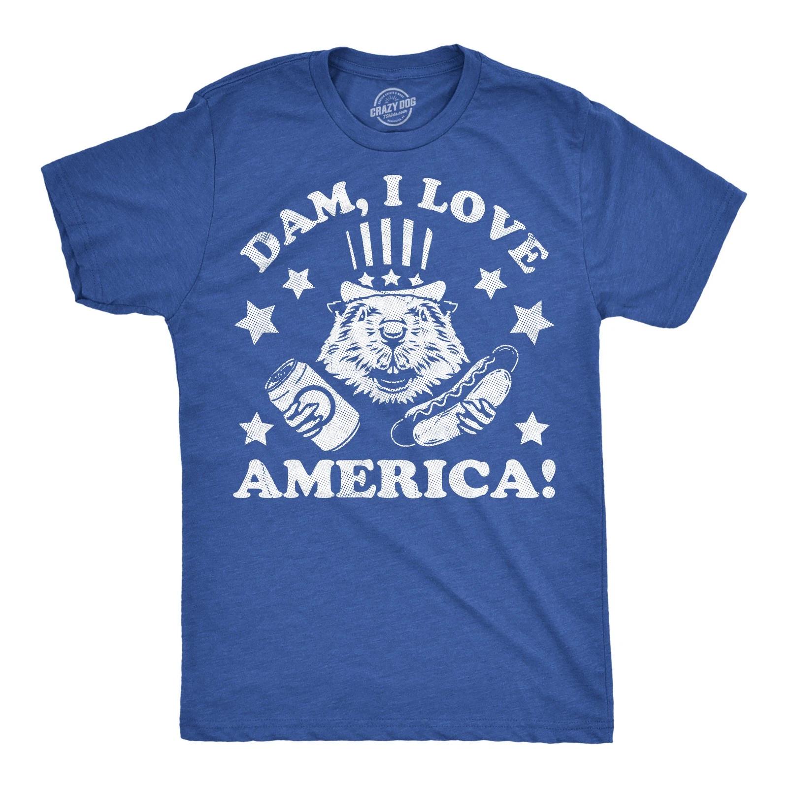 Mens Funny T Shirts Dam I Love America Sarcastic Beaver Graphic Novelty Fourth S