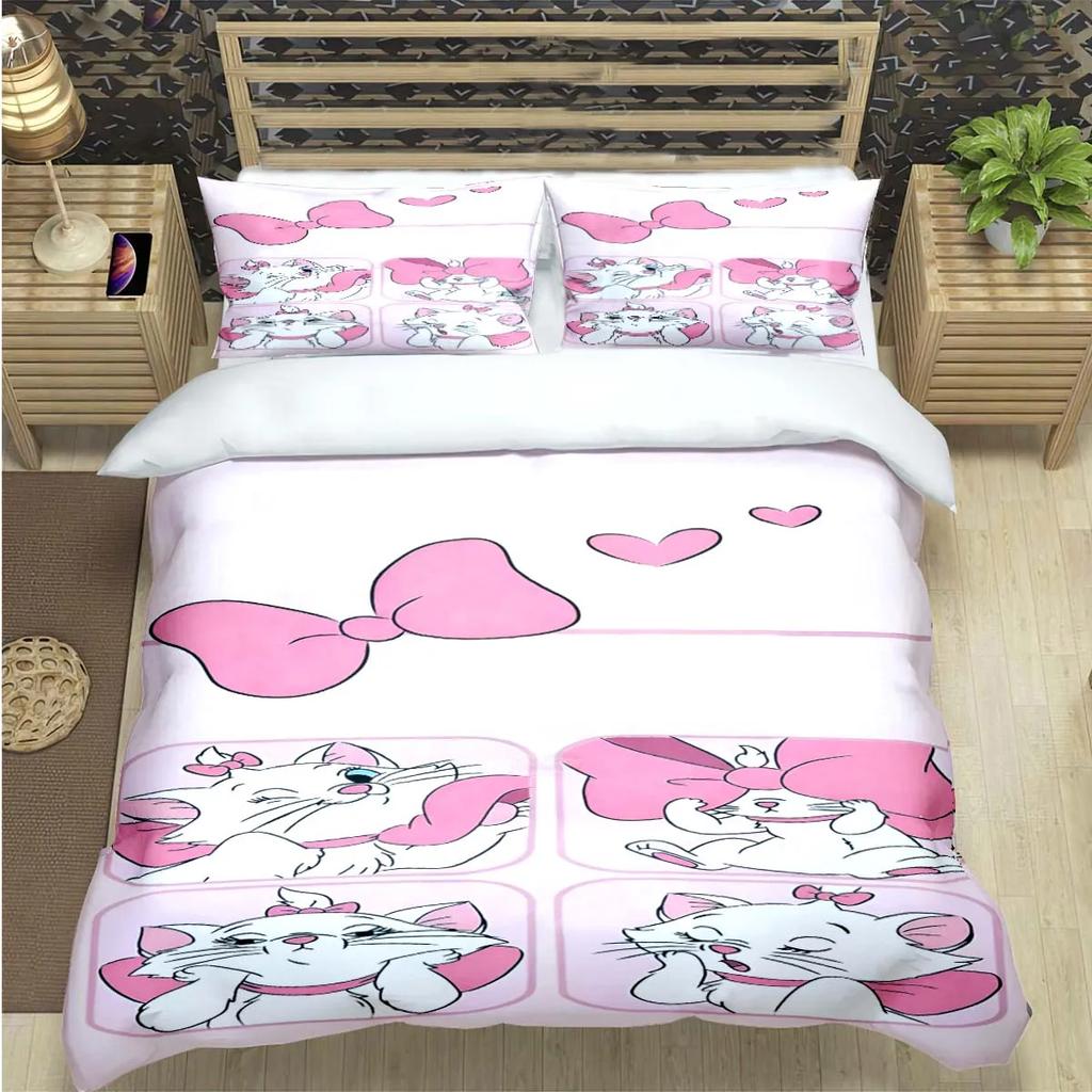 3D Print Marie Cat The Aristocats Bedding Set For Adults Kids, Soft Microfiber Quilt Cover Cartoon Cat Anime Comforter Cover Set