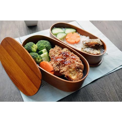KXLCGYK Bentwood Bento Box, Two-Tier, 1000ml Capacity, Lightweight, Drawstring Bag, Wooden Spoon and Chopsticks Included, Large Capacity, Natural Lacq