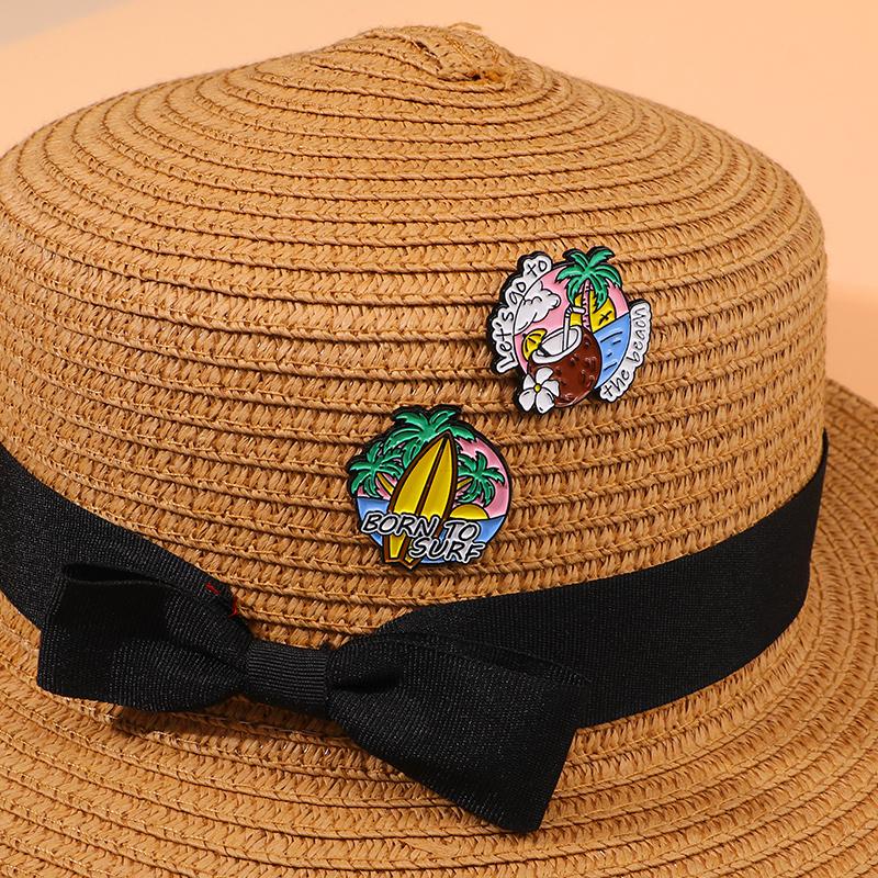 Let's Go To Beach Enamel Pins Born To Surf Coconut Tree Hawaii Sunset Brooches