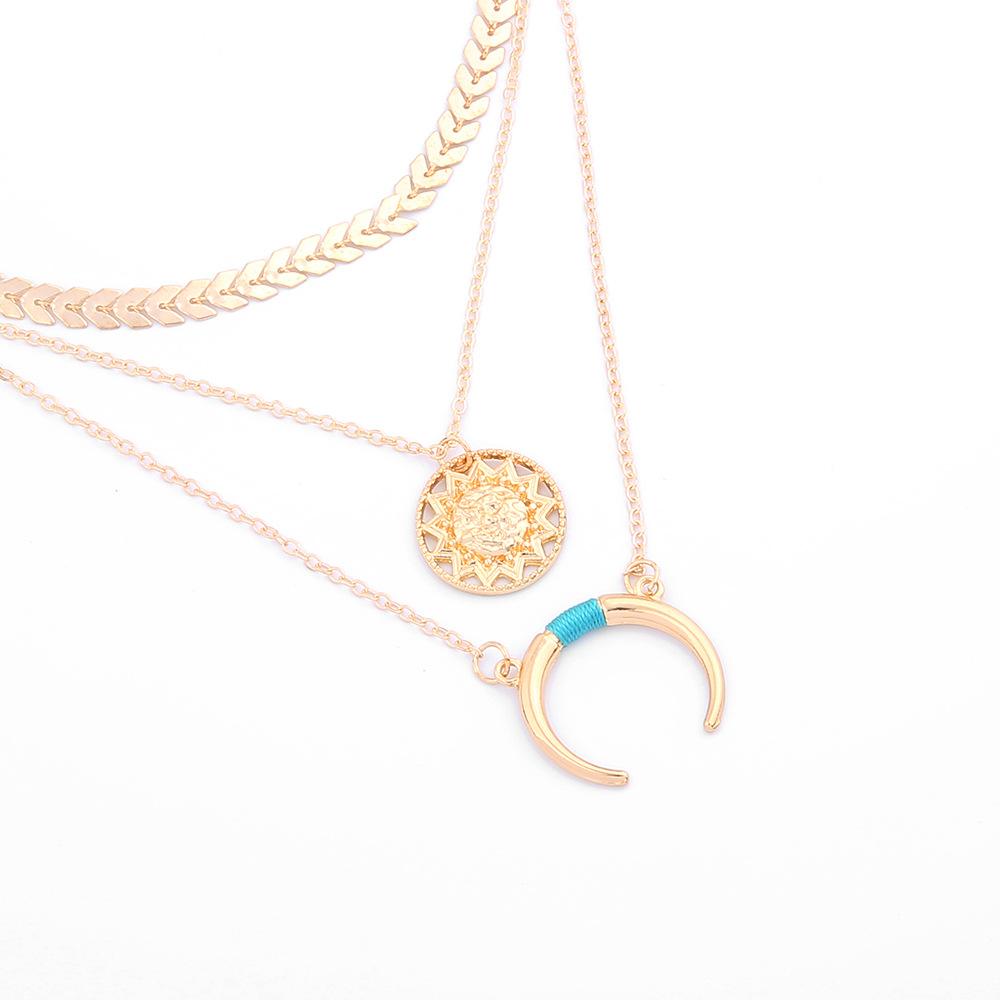 Accessories Fashion Trend Crescent Moon Pendant Necklace Creative Round Brand Titanium Steel Multi-Layer Necklace