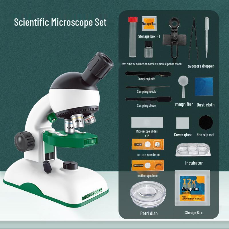 Children's Science Microscope Set, 1000x-1200x, Ideal for Elementary to Junior High School Experiments