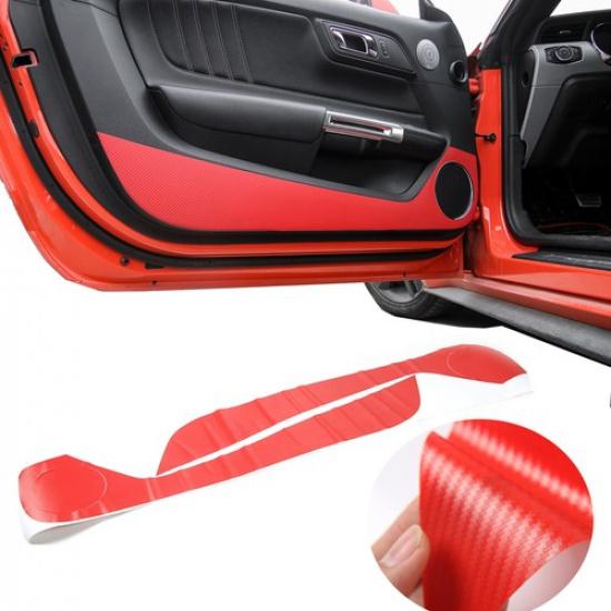 Interior Door Anti Kick Trim Cover Stickers For Ford Mustang 15+Red Carbon Fiber