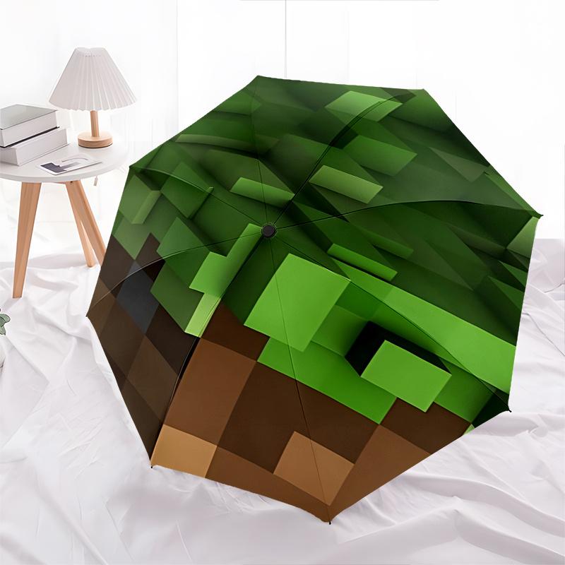 Minecraft, Block Automatic Opening and Closing Umbrella, Compact Travel Umbrella, Lightweight and Portable, Suitable for Beach Commuting Bus
