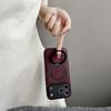 For iPhone 17 Pro Magnetic Case Calf Texture PU+TPU+PC Kickstand Phone Cover