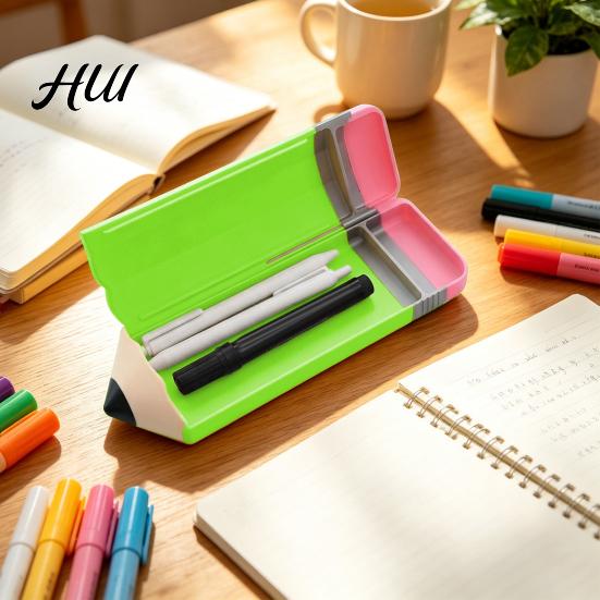 Pen And Marker Holder 3D Printed Pencil Shape Case, Large Capacity Eraser Sharpener Case for Students, Novelty Stationery Organizer Desk Travel School