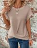 Solid Color Round Neck T-shirt with Twist Hem - Women's Elegant Spring/Summer 2025 Collection