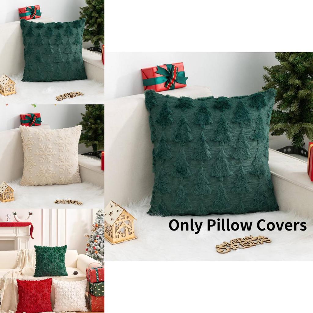 Cozy Christmas Holiday Pillow Cover Snowflake Christmas Tree Design For Home Dcor