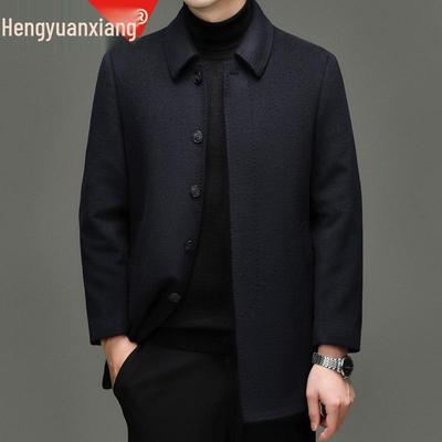 Hengyuanxiang Men's Square Collar Mid-Length Wool Coat with Detachable Down Liner - 2025 Autumn/Winter Warm Windbreaker