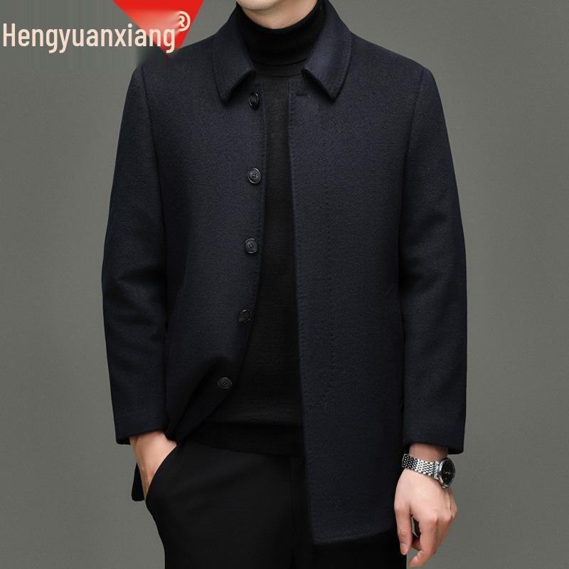 Hengyuanxiang Herren Quadratischer Kragen Mittellanger Wollmantel mit Abnehmbarem Daunenfutter - 2025 Herbst/Winter Warmer Windbreaker