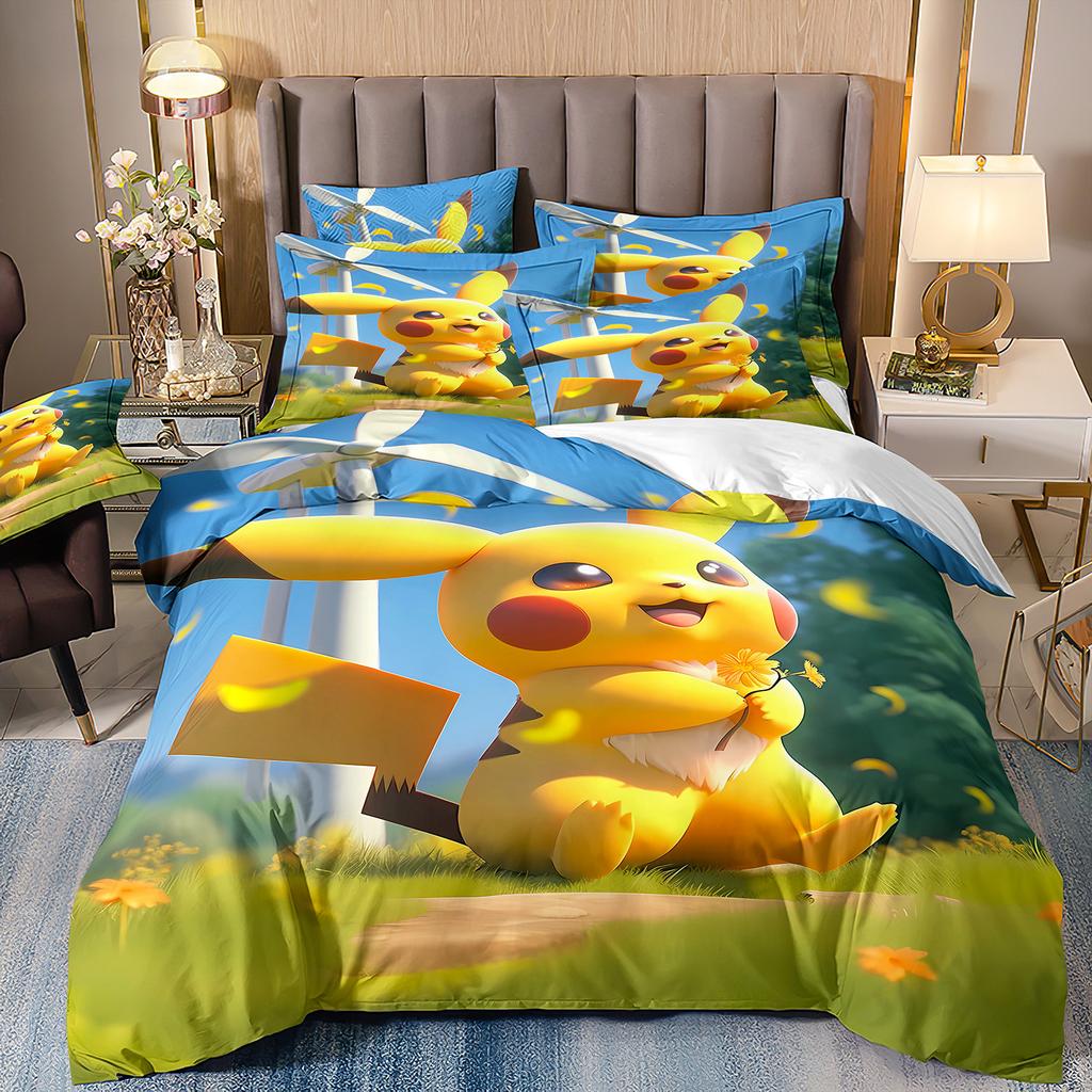 Pokemon Pikachu Bedding CollectionCartoon Anime Quilt Cover For Kids Boys Girls GiftBedding Cover And Pillowcase 7550Cm