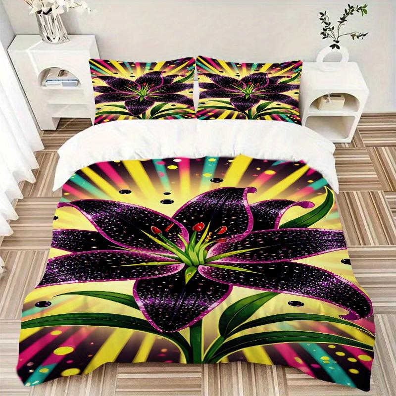 3pcs Glitter Lily Bedding Set, Ideal for Home Use, Suitable for Bedroom Decor (1*Duvet Cover + 1/2*Pillowcases, No Core) yy250821164