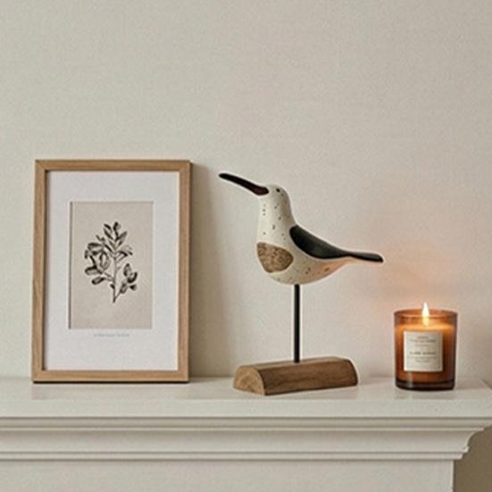 Wooden Coastal Bird Figurine Nautical Theme Bird Table Ornament with Base for Living Room Beach Home Decor