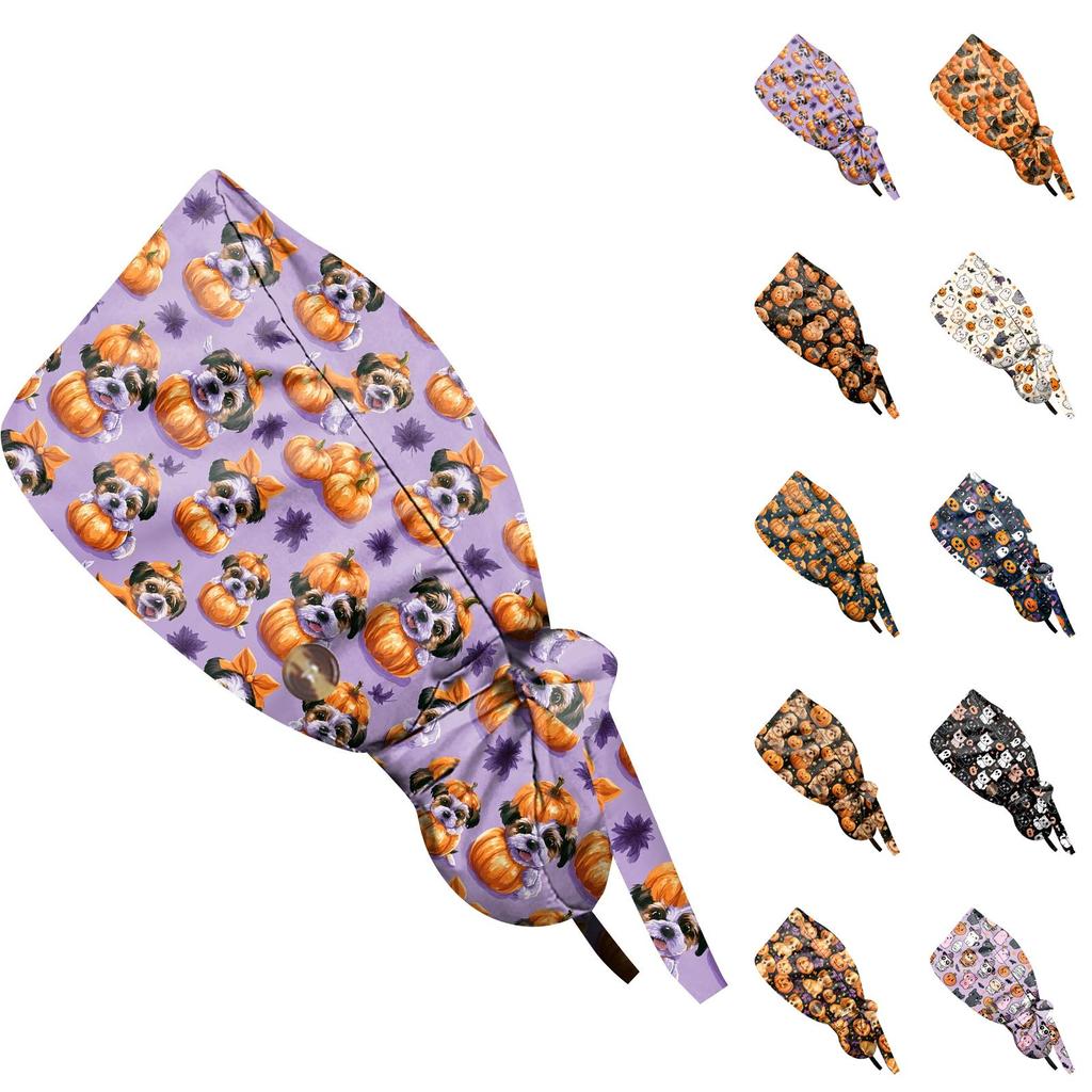Women's Halloween Print Ponytail - Fashion Work Hat for, Salon and Hair Washing