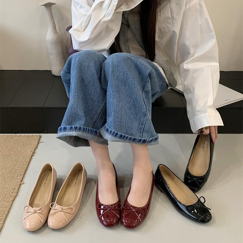 2025 New Spring and Autumn French Fragrance Nude Soft Bottom Light Mouth Four Seasons Evening Bow Flat Sole Single Shoes Women Lightweight