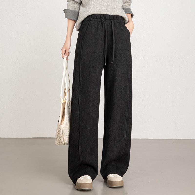 High-Waisted Plus Velvet Drawstring Loose Pants (Winter 2025) L чёрный