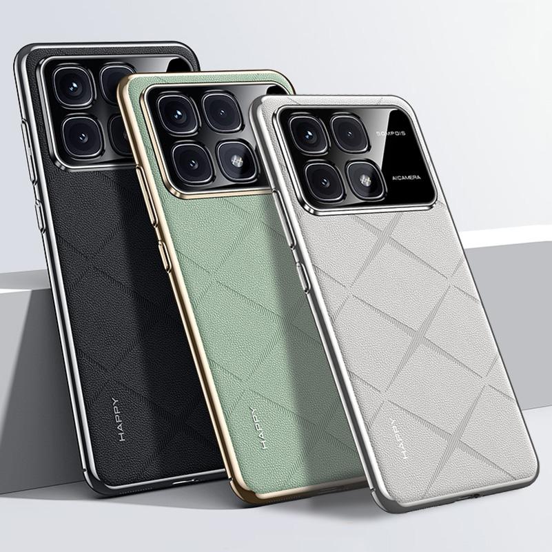 Plain Leather + Camera Lens Protection Case For POCO F6 Pro Hard Slim Good Texture Cover