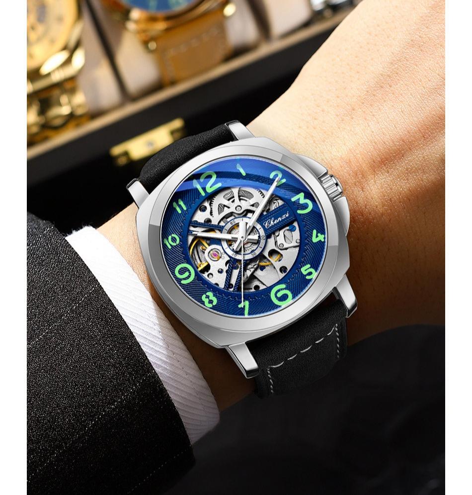 Men Automatic Skeleton Watch Large Dial Mechanical Luminous Fashion Wristwatch